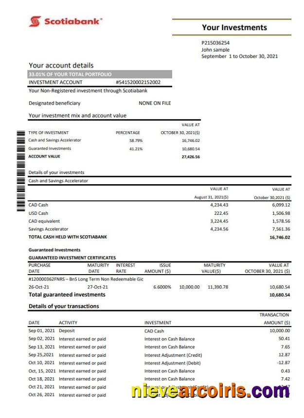 Chile Scotiabank bank statement easy to fill in Excel and PDF format